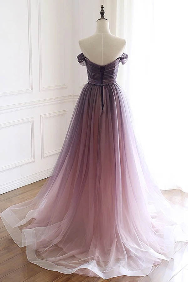 Off The Shoulder Tulle Prom Dress Purple Evening Dress