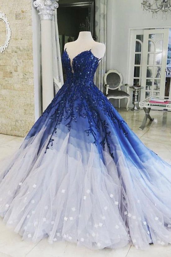Ombre Ball Gown Lace Appliqued Long Prom Dress