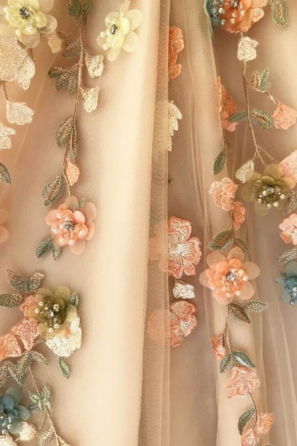 One Shoulder 3D Floral Prom Dress Split Tulle Evening Dress