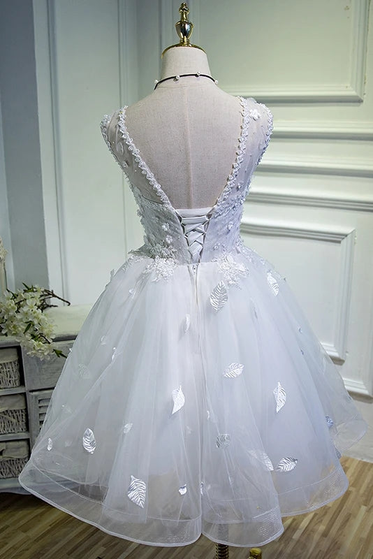 Puffy Sweetheart Homecoming Dress Lace Appliques Short Prom Dress