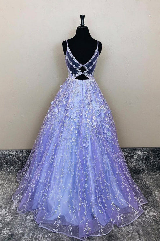 Purple Tulle Lace Long Prom Dress Formal Dress