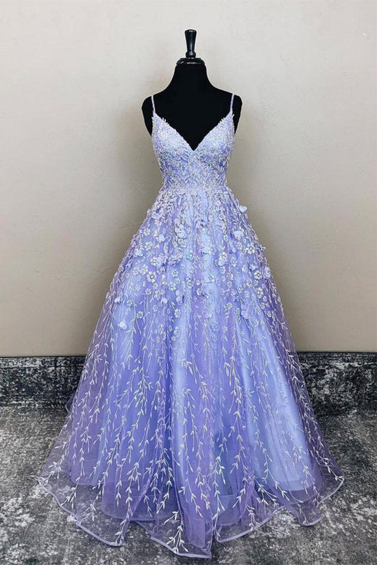 Purple Tulle Lace Long Prom Dress Formal Dress