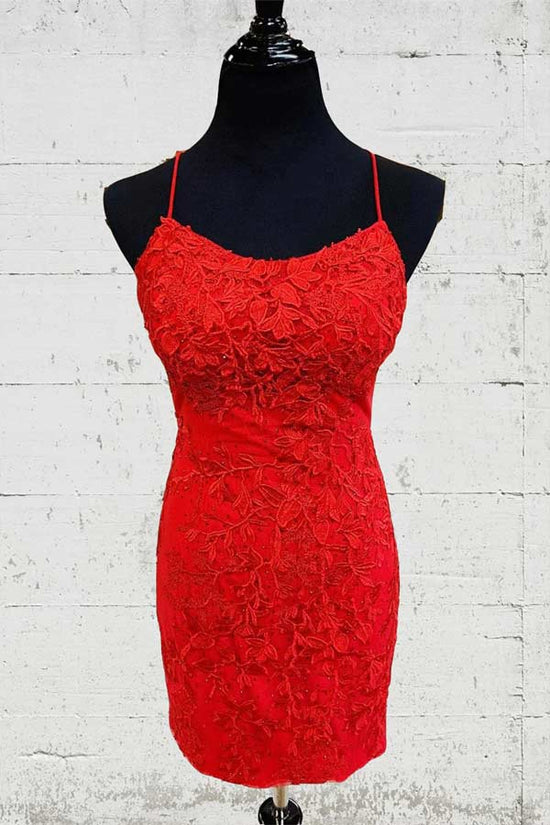 Load image into Gallery viewer, Red Lace Short Graduation Dress Tight Cute Homecoming Dress WD196

