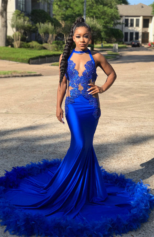 Royal-Blue Mermaid Prom Dress | Lace Party Gowns On Sale BK0