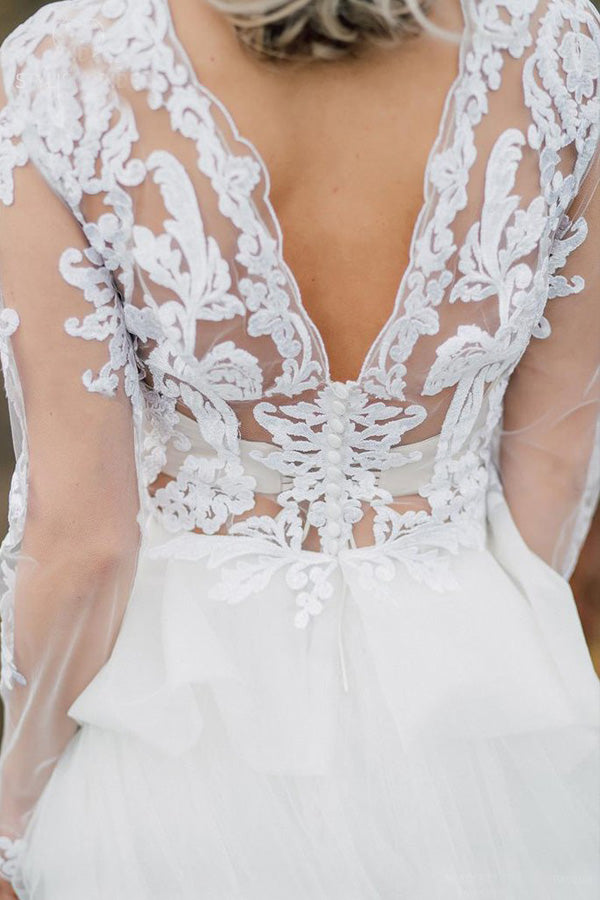 See Through Long Sleeve Boho Wedding Dress Separates Wedding Dress