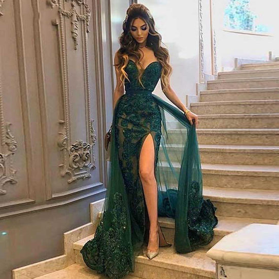 Sexy Dark Green Slim Evening Prom Dress with Side Slit