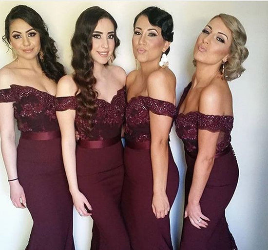 Sexy Off-the-shoulder Mermaid Lace Bridesmaid Dress Sweep Train JT144