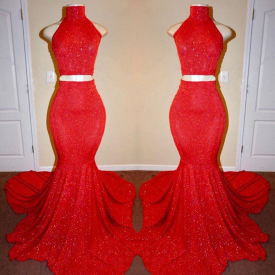 Sexy Red Two Pieces Prom Dresses | Mermaid Long Evening Gowns
