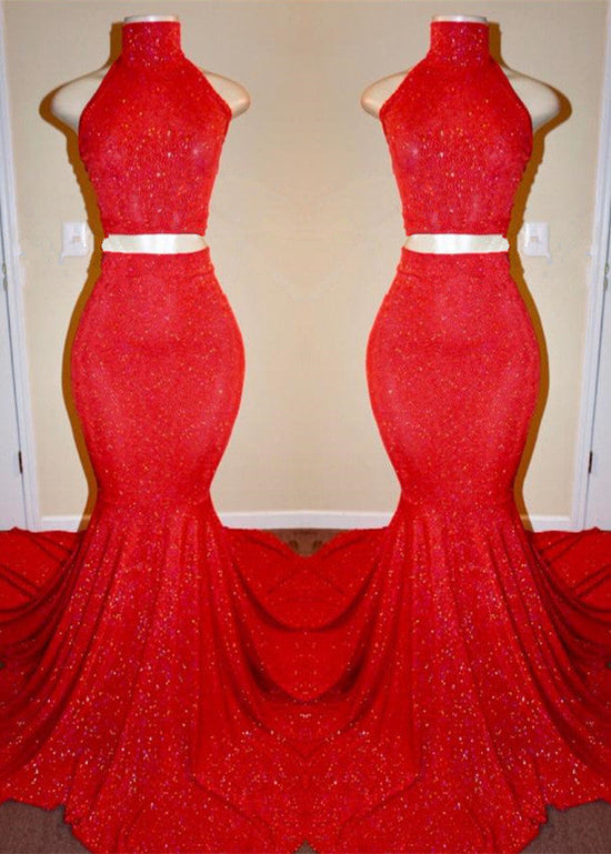 Sexy Red Two Pieces Prom Dresses | Mermaid Long Evening Gowns