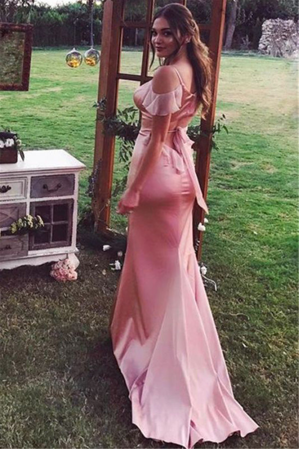 Sheath Satin Prom Dress Spaghetti Straps Bridesmaid Dress Sexy Formal Dress