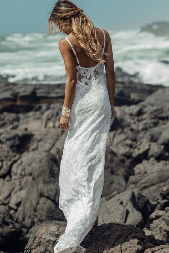 Sheath White Lace Beach Wedding Dress Spaghetti Straps Bridal dress