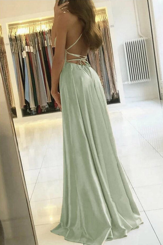 Simple A-line Satin Long Prom Dress With High Slit