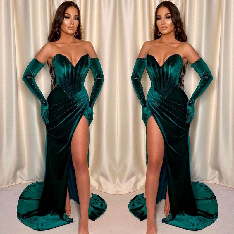 Sleeveless V-Neck Mermaid Evening Gown with Front Split