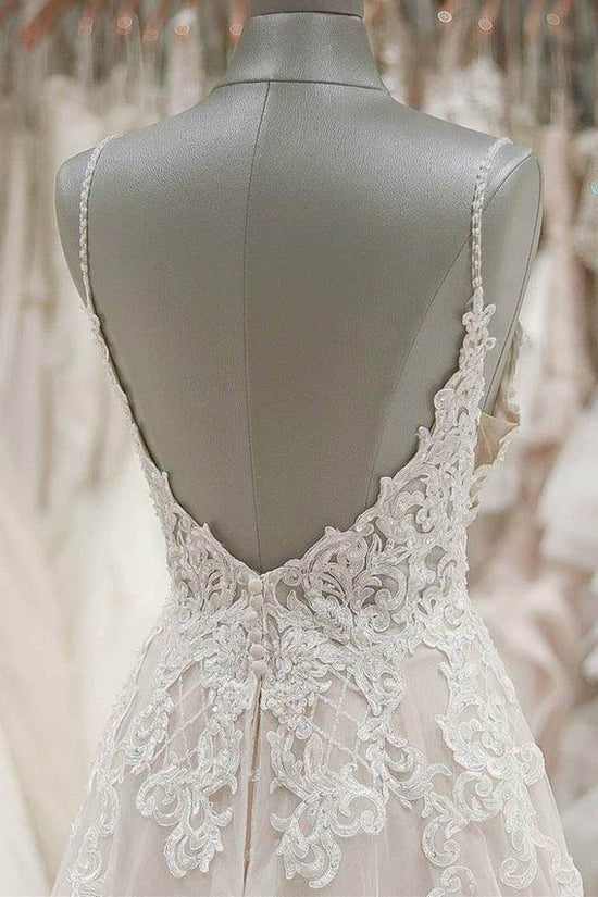 Spaghetti Straps Ivory Tulle Lace Top Wedding Dress Open Back Bridal Gown WW257