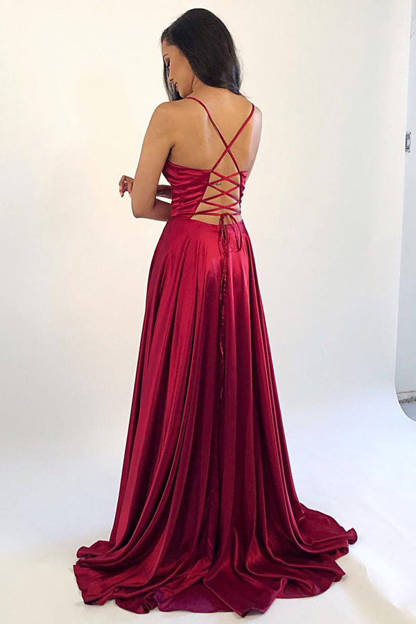 Spaghetti Straps Long Prom Dress Lace Up Evening Dress