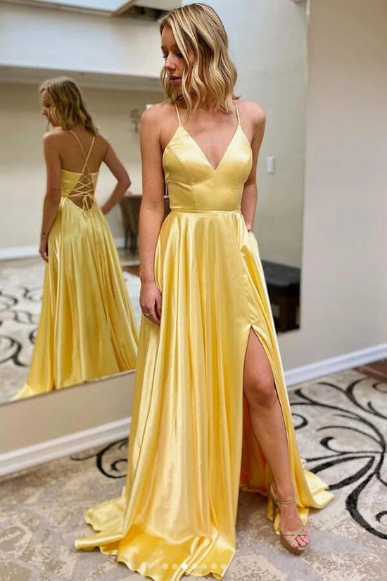 Spaghetti Straps Long Prom Dress Lace Up Evening Dress