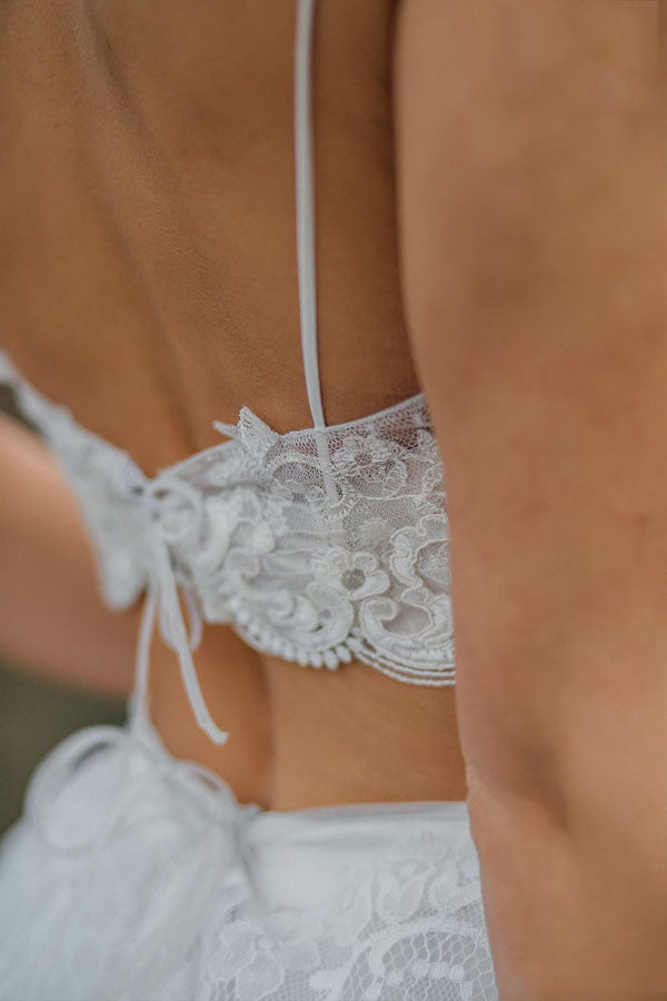 Spaghetti Straps Two Piece White Lace Wedding Elegant Bridal Gown