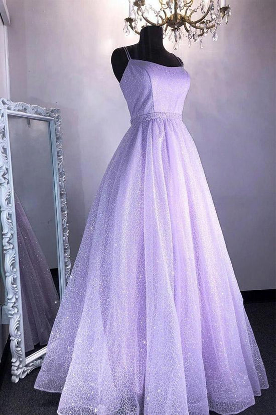 Sparkly A-line Purple Long Prom Dress Lace Up Back
