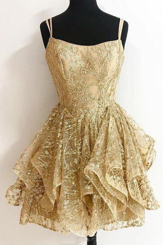 Sparkly A Line Short Homecoming Dress Gold Sequins Cocktail Dress