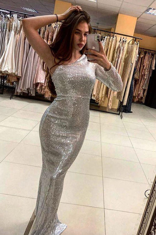 Sparkly One Shoulder Long Prom Dress With Slit