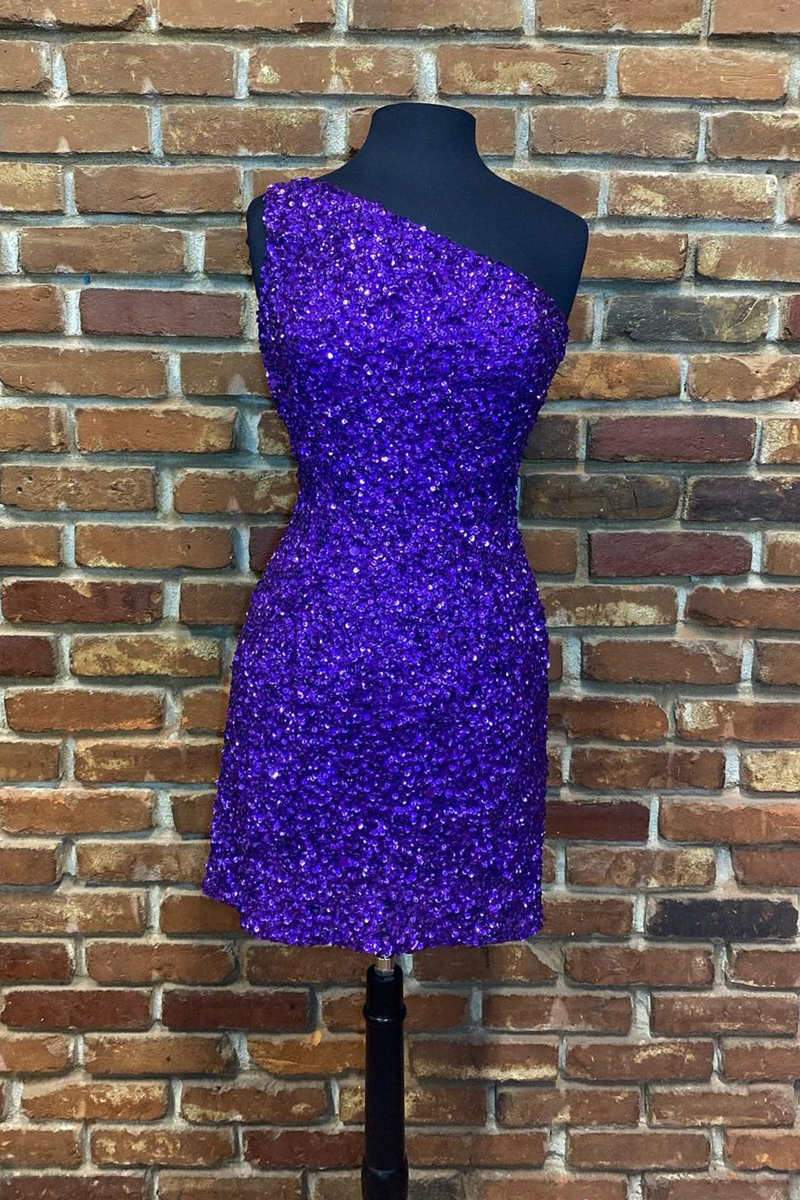 Sparkly One Shoulder Tight Homecoming Dress Sequins Short Prom Dress