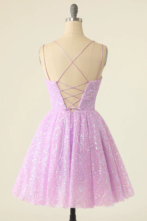 Sparkly Sequins Spaghetti Straps Homecoming Dress