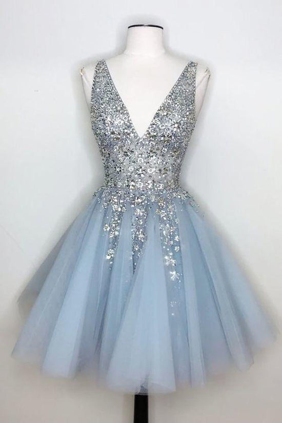 Sparkly Silver Sequins Short Homecoming Dress