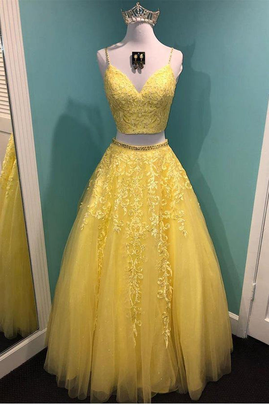 Sparkly Two Piece Tulle Prom Dress Appliques Formal Dress
