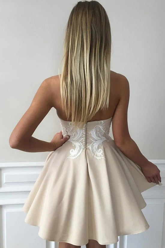 Strapless Champagne Satin Homecoming Dress