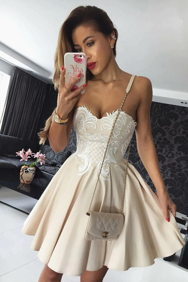 Strapless Champagne Satin Homecoming Dress