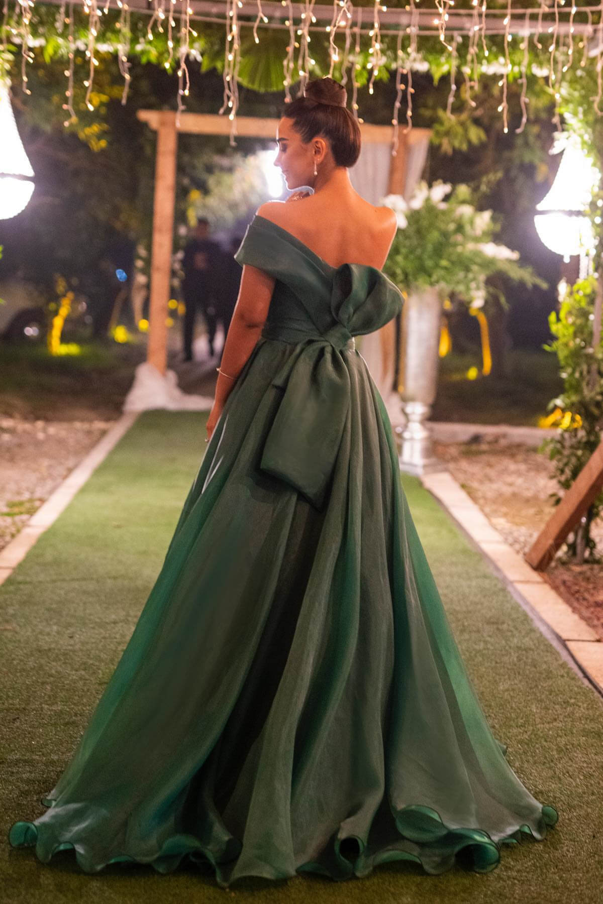 Strapless One Shoulder Mermaid Front Split Evening Dress With Bowknot in Dark Green