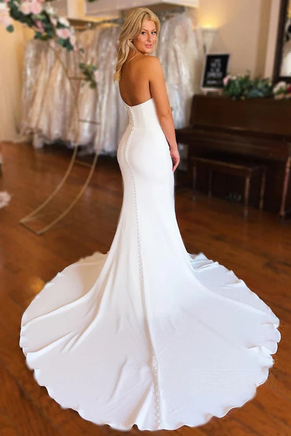 Strapless White Satin Mermaid Wedding Dress Simple Bridal Gown WW302