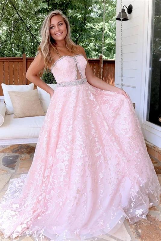 Stunning Beaded Strapless Tulle Prom Dress Appliqued Evening Dress
