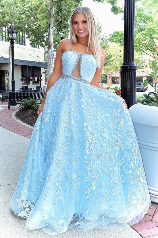 Stunning Beaded Strapless Tulle Prom Dress Appliqued Evening Dress