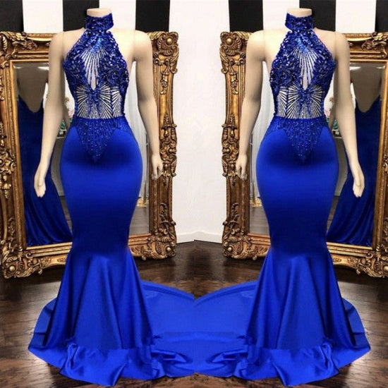 Stunning Royal Blue Mermaid Prom Dresses | Lace Beading Evening Gowns BC0798