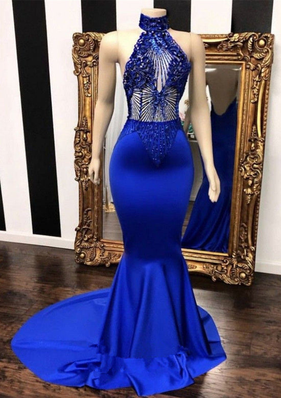 Stunning Royal Blue Mermaid Prom Dresses | Lace Beading Evening Gowns BC0798