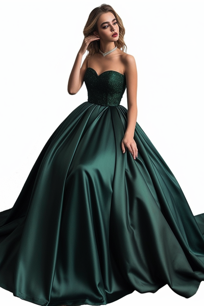 Stunning Sequined Sweetheart Prom Gown in Dark Green