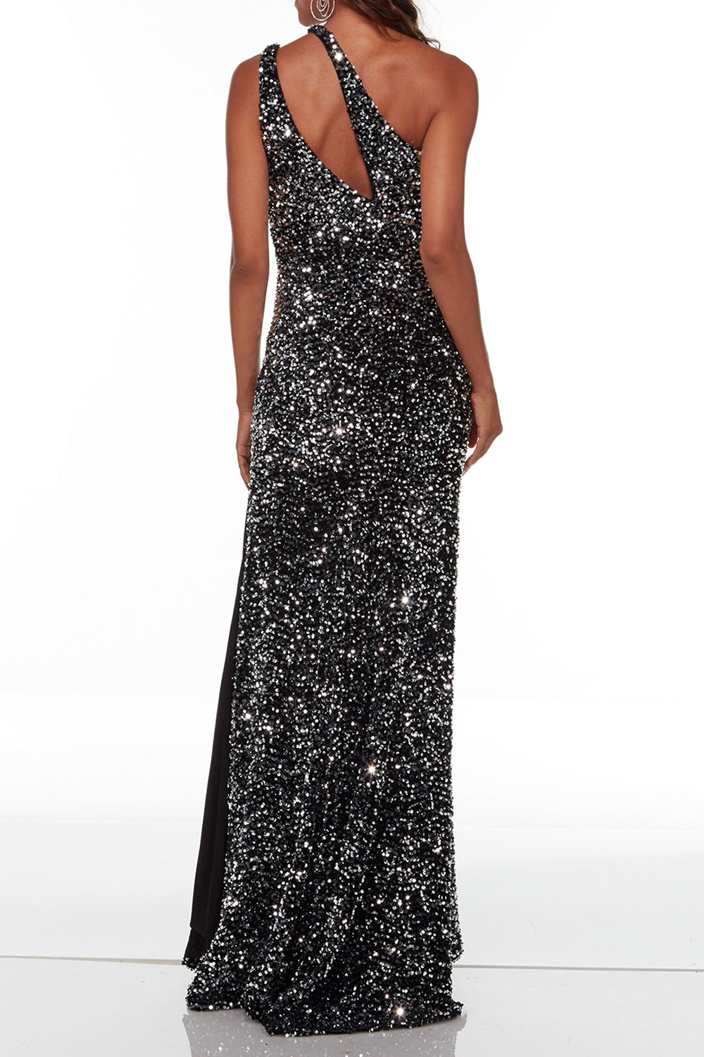 Stylish one-shoulder Sleeveless Floor-Length Prom Dress With Sequins