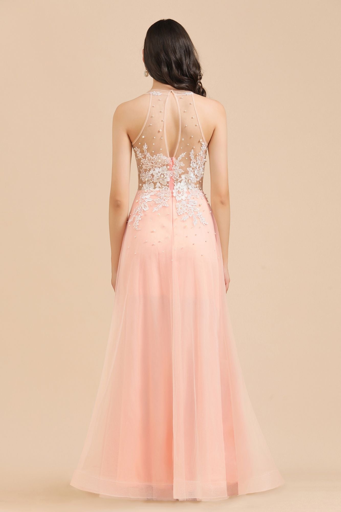 Stylish Sleeveless Evening Maxi Dress A-line Lace Appliques Prom Dress