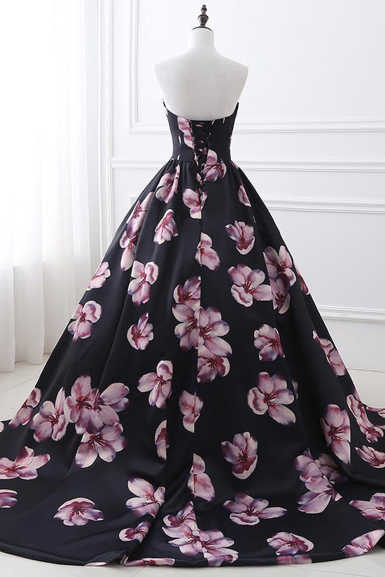 Sweetheart Ball Gown Satin Floral Long Prom Dress
