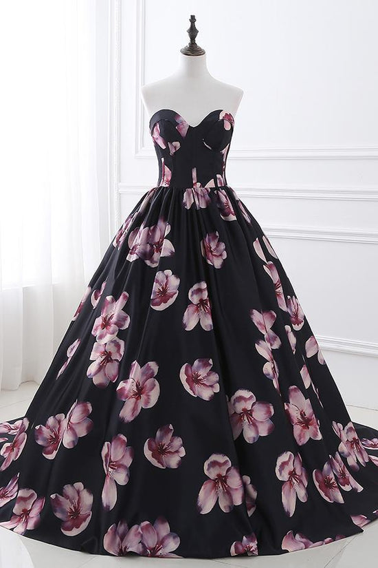 Sweetheart Ball Gown Satin Floral Long Prom Dress