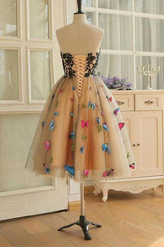 Sweetheart Neckline Tea Length Short Homecoming Dress With Colorful Butterflies