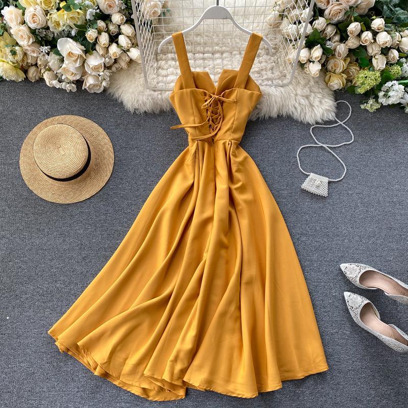 Tea Length Solid Satin Fashion Dress Simple Party Dress