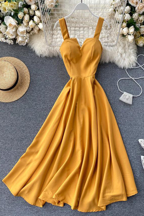 Tea Length Solid Satin Fashion Dress Simple Party Dress