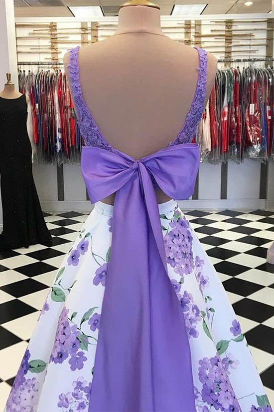 Two Piece Lace Satin Long Prom Dress Long Party Dress