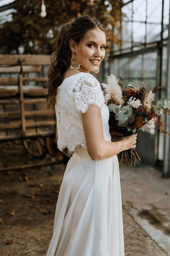 Two-piece Lace Top Ivory Chiffon Wedding Dress