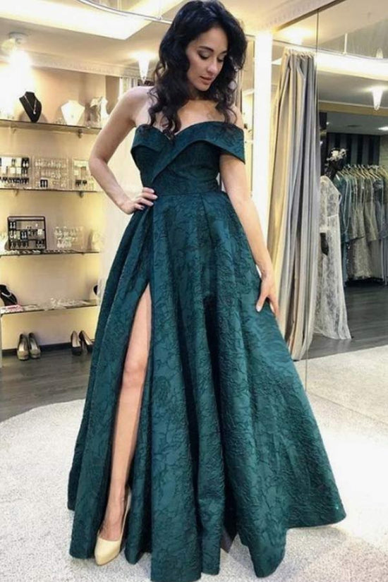 Unique Jacquard Fabric Off The Shoulder Split Prom Dress WP114