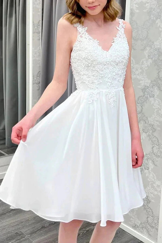 Load image into Gallery viewer, V Neck White Chiffon Short Prom Dress

