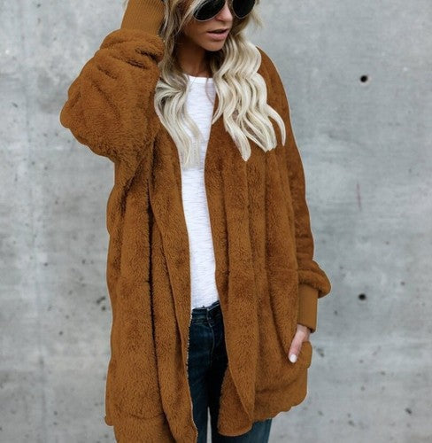 Winter Regular Faux Fur Coat| Solid Colored Shirt Collar Long Sleeve Faux Fur