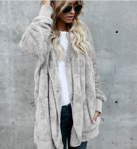 Winter Regular Faux Fur Coat| Solid Colored Shirt Collar Long Sleeve Faux Fur